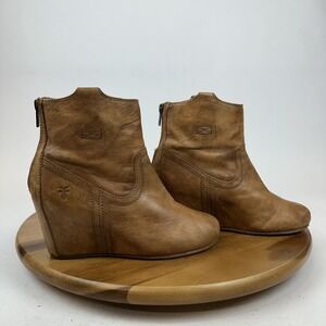 Womens Frye Carson Brown Leather Hidden Heel Wedge Ankle Boots Size 6.5 M GUC
